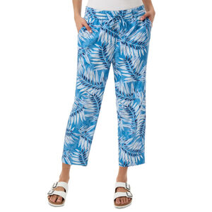 Jones New York Size Large Blue Tropical Leaf Drawstring Waist Linen Pants NWT